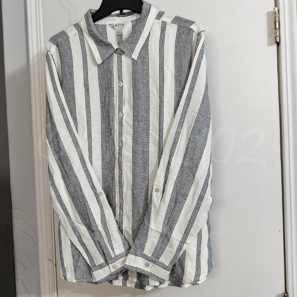 Orvis ladies long sleeve linen blend top Stripe - Picture 4 of 4